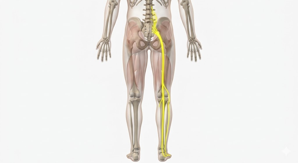 مسار ألم عرق النسا (Sciatica) من الظهر إلى الساق بسبب الغضروف